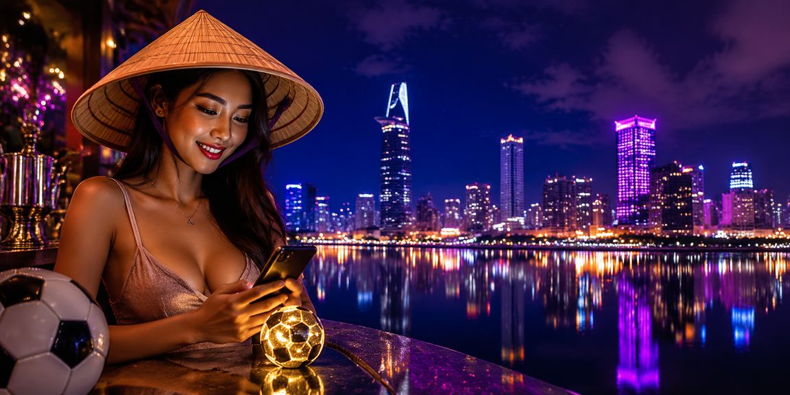 Người dùng tại TP.HCM theo dõi tỷ lệ kèo bóng đá trực tiếp trên điện thoại với nón lá truyền thống